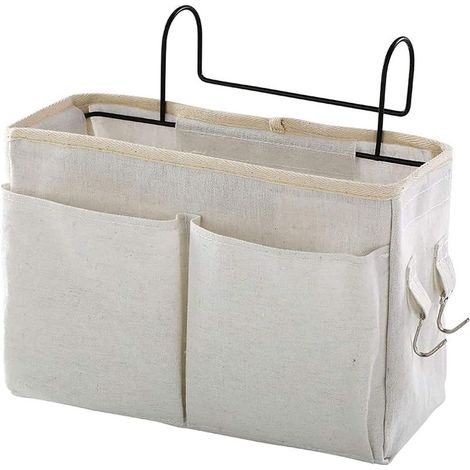 (Blanc) Poche de lit,Panier de Lit Chevet Suspendu,Organisateur Etagere Lit en Toile Imperméable, Sac de Rangement Lit Chevet Suspendu pour Lit Superposé, Dortoirs, Rails de Lit et Chaise (1/5)