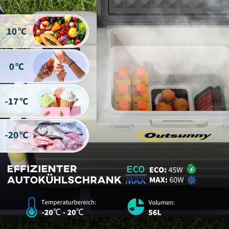 Glacière voiture portable 56L -20°C à +20°C frigo transport noir/gris 69x43x54cm (1/4)