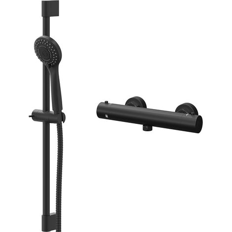 Colore Round Matt Black Thermostatic Bar Valve Mixer Shower with Round Slide Rail Kit (1/5)