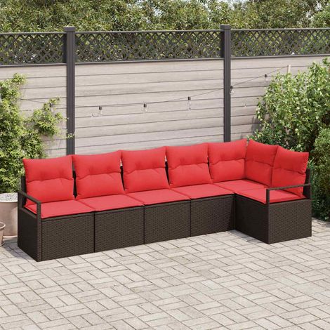 Sofa Set mit Kissen Braun Poly Rattan
