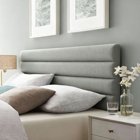 Headboard de lit 140 cm recouvert de lin hauteur réglable sur 3 niveaux 106/116/126 cm monté au mur gris