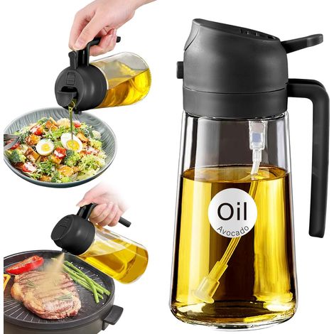 Spray Huile Cuisine, 470 ml 2 en 1 Vaporisateur Huile d’Olive Avec Buse de Qualité Alimentaire, Flacon Distributeur d'Huile d'Olive pour Cuisine(Noir) (1/5)