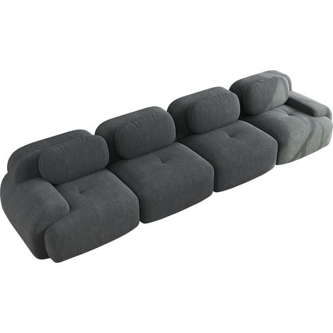 Divano modulare 4 posti in velluto a coste grigio, senza montaggio, 388 x 103 x 70 cm (1/5)