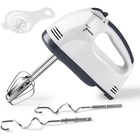 Batteur électrique à main, batteur électrique à 7 vitesses, comprenant 2 fouets, 2 crochets à pâte, 1 séparateur et 1 fouet pour blancs d'œufs.