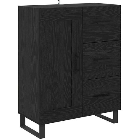 Buffet,Meuble de Rangement,Bahut Chêne noir 69,5 x 34 x 90 cm Bois d'ingénierie et fer CFW373238 (1/5)