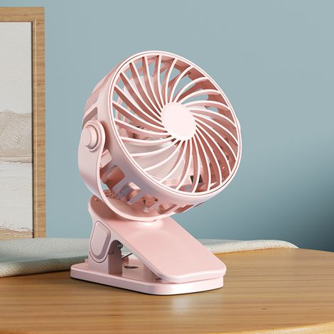 Tragbarer Ventilator mit verstellbarem Clip, 3 Geschwindigkeitsstufen, praktisch zur persönlichen Kühlung, USB-betrieben, rosa. (1/5)