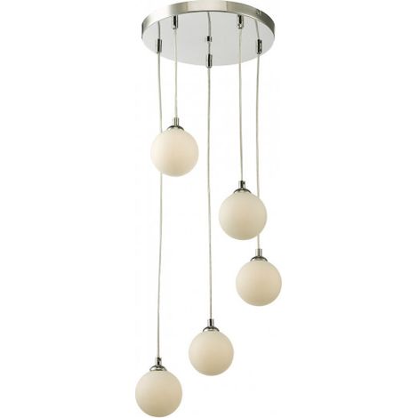 Federico Suspension de plafond à 5 ampoules, chrome poli, verre opale (1/5)