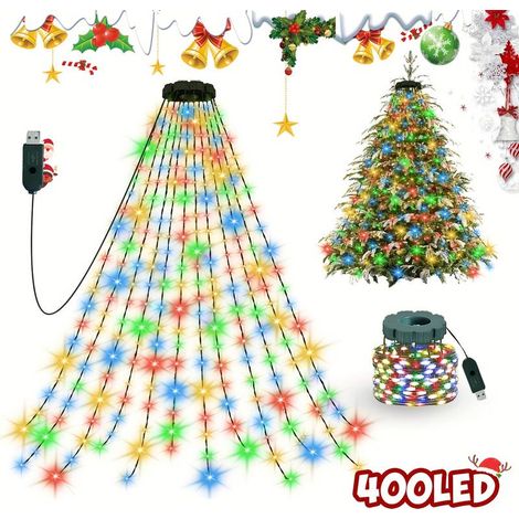 Weihnachtslichterkette für den Innenbereich mit 400 LEDs, 20 Stränge à 2 Meter Länge in Kaskadenform, USB-betrieben, 8 Blinkmodi, geeignet zur Dekoration von Garten, Haus und Weihnachtsbaum. (1/5)