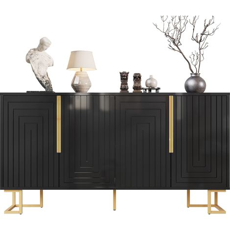 Buffet de cuisine Noir,meuble de rangement moderne,avec 2 portes,152x40x75cm,MDF (1/5)