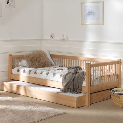 Lit banquette Forrest 90x200cm avec lit gigogne - bois de hêtre