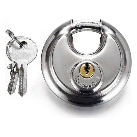 Cadenas de grande taille de 70 mm avec plaque de distribution, en acier inoxydable, forme ronde, type « cake lock », pour porte d'entrepôt, chaîne à disque, antivol, avec 2 clés.-AquaForge (1/3)