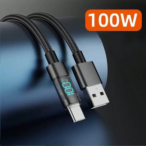 Câble de charge rapide 100W avec écran LCD, USB vers Type-C, Câble sync digital intelligent, Transfert de données haute vitesse (1/5)