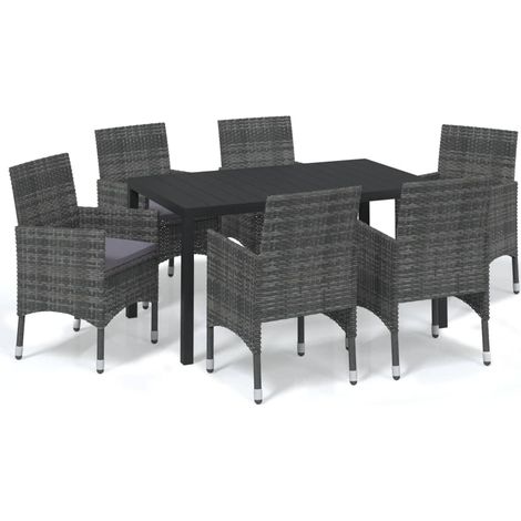 Maison Exclusive - Set da Pranzo per Giardino 7 pz con Cuscini Polyrattan Grigio (1/5)