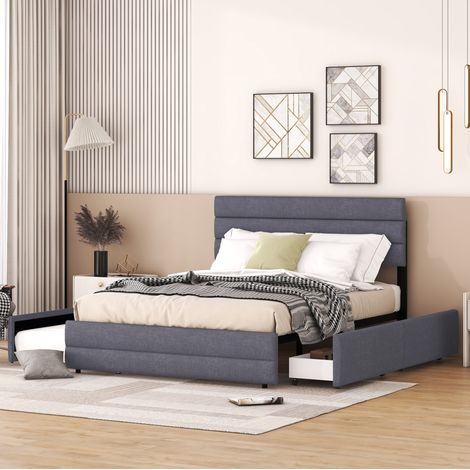 Lit 140x200 cm gris – avec tiroirs et lit gigogne pour deux personnes, sans matelas (1/5)
