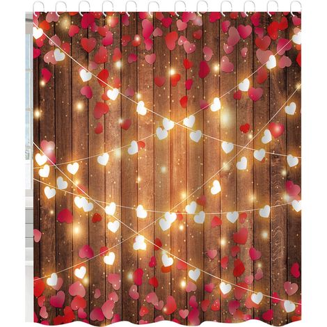 Rideau De Douche - Polyester - Motif Coeurs - Pour Salle De Bain - 180 X 180 Cm - Rouge - 1 Pièce (1/5)