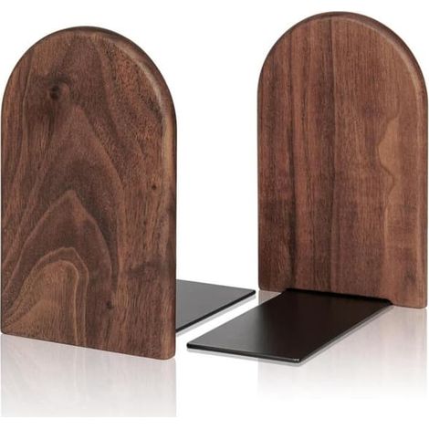Serre-livres - 1 paire de serre-livres en bois - Serre-livres - Porte-revues - Design élégant - Pieds antidérapants - Noir - 1 paire (1/5)