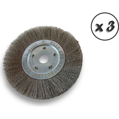 Lot de 3 brosses circulaires INOX Ø 250 mm Epaisseur 1 rang Fil dur 0.30 mm ondulé Alésage 32 mm + réducteur bague 25/22/20/16/12 mm Touret affûteuse ponceuse Kibros 211251ITx3 (1/5)