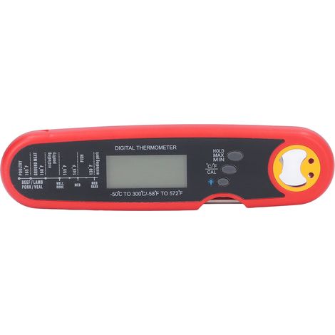 Thermomètre alimentaire pliable, étanche, électrique, à sonde, pour la cuisson au barbecue (rouge). Mesure rapide de la température. (1/5)