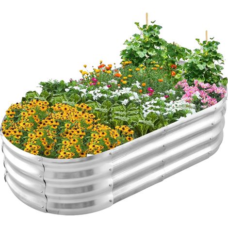 Macetero elevado para jardín, metal galvanizado, 120 x 60 x 75 cm, resistente a la corrosión, diseño de base abierta, ligero. (1/5)