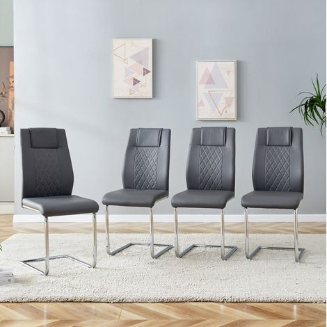 Esszimmerstuhl aus Metall und PU-Leder in Dunkelgrau/Silber, ergonomische Rückenlehne in Netzoptik, rutschfeste Füße,41×48×97cm (1/5)