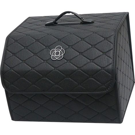 Organisateur de coffre de voiture, grande capacité, boîte de rangement portable multifonctionnelle en cuir PU, avec couvercle, noir - grande taille (1/5)