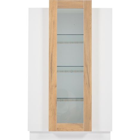 Vetrina soggiorno 74 x 40 x 120 cm con LED, 3 ante, ripiani in vetro, bianco effetto legno (1/5)