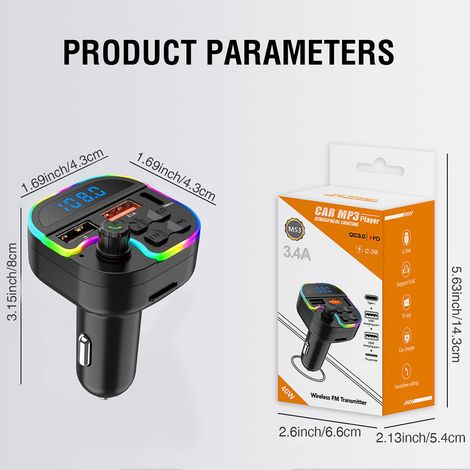Autoradio MP3 Bluetooth, appels mains libres, lecture de clés USB/cartes USB, transmetteur FM, éclairage d'ambiance sept couleurs – M53 avec emballage (1/3)