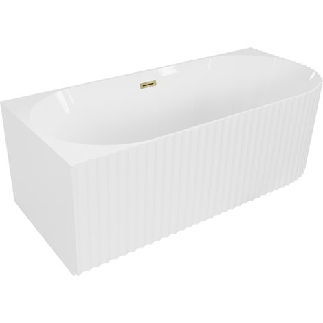Mexen Gia freistehende Eckbadewanne links geriffelt 150 x 75 cm, weiß glänzend, Überlauf gold - 52701507500L-50 (1/3)