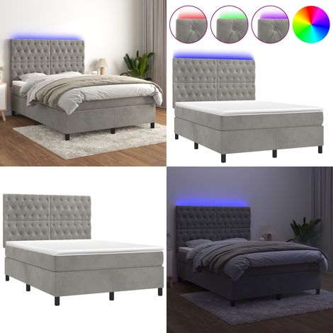 Sommier à lattes de lit matelas et LED Gris clair 140x190 cm - Lit Plateforme - Lit Capitonné - Lit Design - Lit Velours - Lit Avec Éclairage Led - Home & Living (1/5)