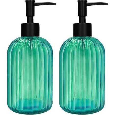 pair Distributeur de Savon en Verre à 2 Pièces avec Pompe Noire, Distributeur de Pompe Rechargeable de 420 ML (1/5)