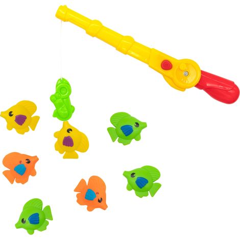 Idena 40616-Set Bagno per Bambini, 8 Pezzi di Giochi d'Acqua con Pesci di Gomma Colorati e Canna da Pesca Magnetica Funzionale, Multicolore, Small, 40616 (1/5)