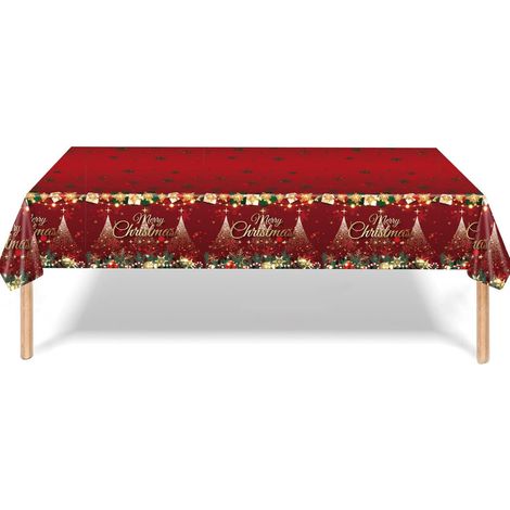 Nappe de Noël Anti-Taches Rouge Nappes Imperméable avec Joyeux Noël Rectangle 137 274CM Décoration de Table pour Noël