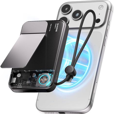 Batterie Externe pour Magsafe sans Fil, Qi2.2 25W Magnétique Power Bank 10000mAh avec Active Cooling, Portable Charge Rapide Chargeur USB-C 35W, Transparent RGB pour 17 16 15 (1/5)