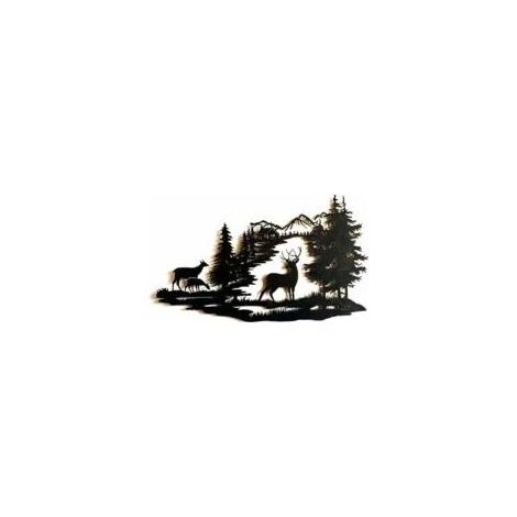 Décoration murale en métal cerfs forêt – Sculpture rustique peinte à la main – Dimensions 710 x 679 mm – Accroche facile avec crochets-Crezuo (1/5)