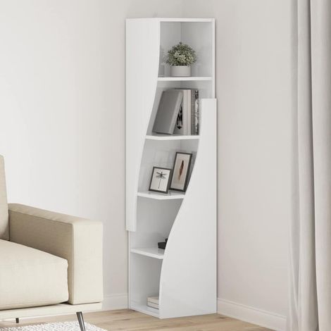vidaXL Meuble d'angle Blanc brillant 32x32x140cm Bois d'ingénierie