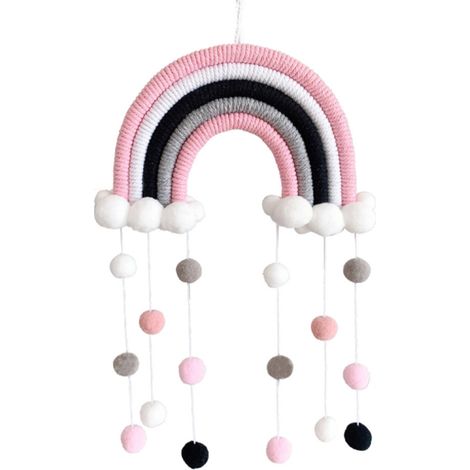 Guirlande Murale Arc-en-Ciel en Macramé - Décoration pour Chambre d'Enfant Crèche Fête de Naissance - Pompons Réglables en Fourrure - 1 Pièce (1/5)