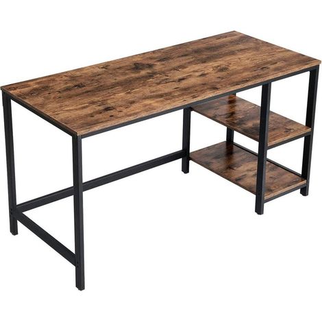Escritorio con almacenaje mesa de ordenador con 2 estantes reversibles puesto de trabajo para teletrabajo salón estructura de acero estilo industrial 140 cm marrón rústico y negro 12 0001282 (1/2)