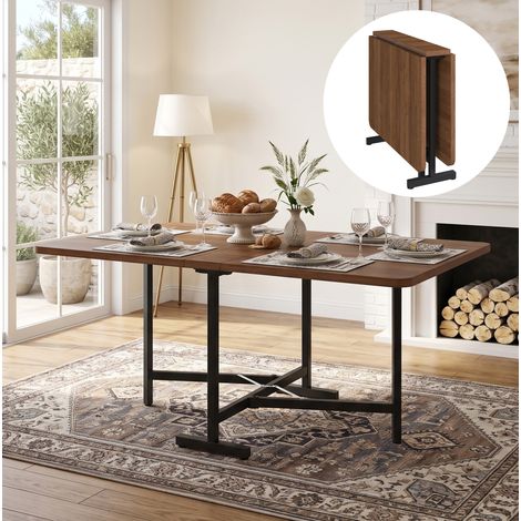 Mesa de comedor extensible y plegable 120 x 80 cm de MDF color nogal DESVIAE (1/5)