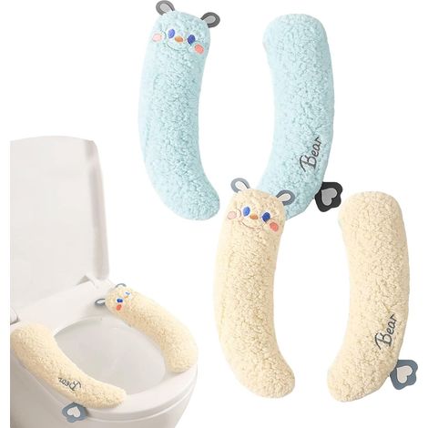 2 pièces Chauffe siège de Toilettes, Lunette de Toilettes chauffante épaissie, Convient pour Une Utilisation hivernale (Beige + Bleu Clair) (1/5)