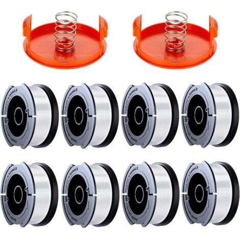 Lot de 8 bobines de fil 1.65mm compatible coupe-bordures Black & Decker A6481 A6485. Inclut 8 fils, 2 couvercles, 2 ressorts. (1/5)