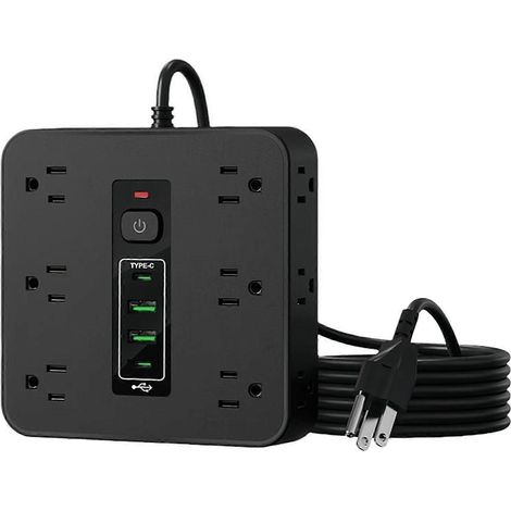 Multiprise 16 en 1 avec 3 ports USB - Protection contre les surtensions/Rallonge de prise murale multifonctionnelle pour la maison et le bureau - Noir (1/5)