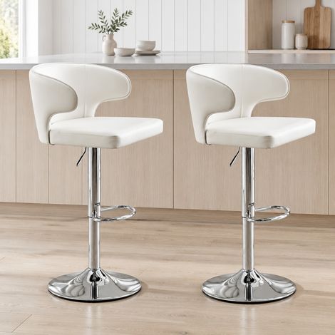 Tabourets de bar réglables en hauteur, pivotants à 360°, dossier, lot de 2, blancs DESVIAE (1/5)