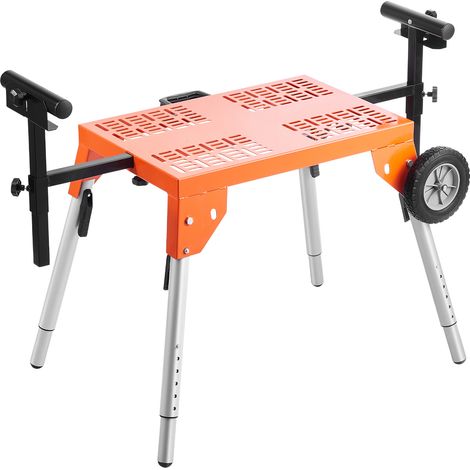 Mophorn Soporte para sierra ingletadora con tablero de mesa y ruedas, capacidad de 330 lb, altura y longitud ajustables, portátil y plegable para un corte eficiente (1/5)