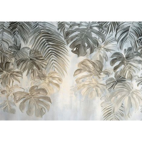 Moderne Fototapete Blätter Beton Abstrakt – Großformat Wandtapete 150x105 cm – Design für Wohnzimmer & Schlafzimmer