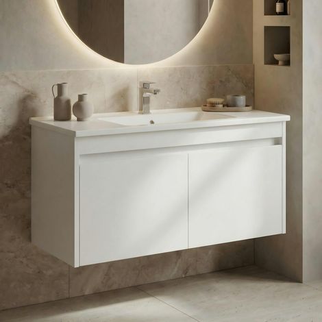 Meuble vasque suspendu 100 cm blanc 2 portes NAÏA (1/4)