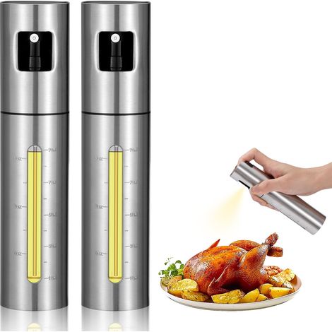 Vaporisateur Huile Pulverisateur Huile Cuisine Acier Inoxydable Spray Huile Cuisine Air Fryer 100 ml Avec Échelle Pour Griller,Salades,La Cuisson 2 Pièces (1/5)