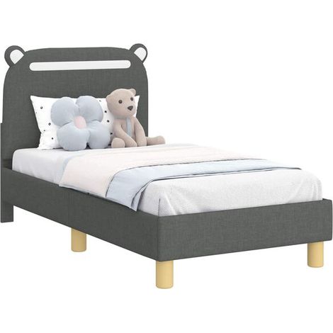 Cadre de lit bébé avec tête de lit, tissu gris foncé (1/5)