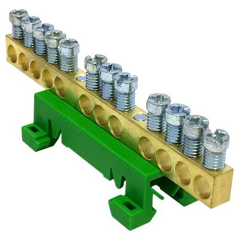 Bornier de terre IP00 vert 12 bornes pour câble de 1,5 à 16mm² - rail DIN - MOREK