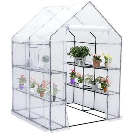 Housse de serre de rechange imperméable en polyéthylène avec porte d'isolation thermique imperméable et imperméable Vert blanc transparent 143 x 143 x 195 cm (1/5)