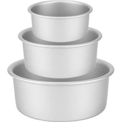 Set aus 3 runden Kuchenformen (Ø 15/20/26 cm), professionelle, eloxierte Aluminium-Schichtkuchenform mit herausnehmbarem Boden, silber - 6"+8"+10" (1/5)